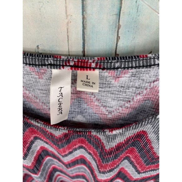 Tacera Dress Woman LG Red Gray and Black Zig Zag Print - Picture 2 of 4
